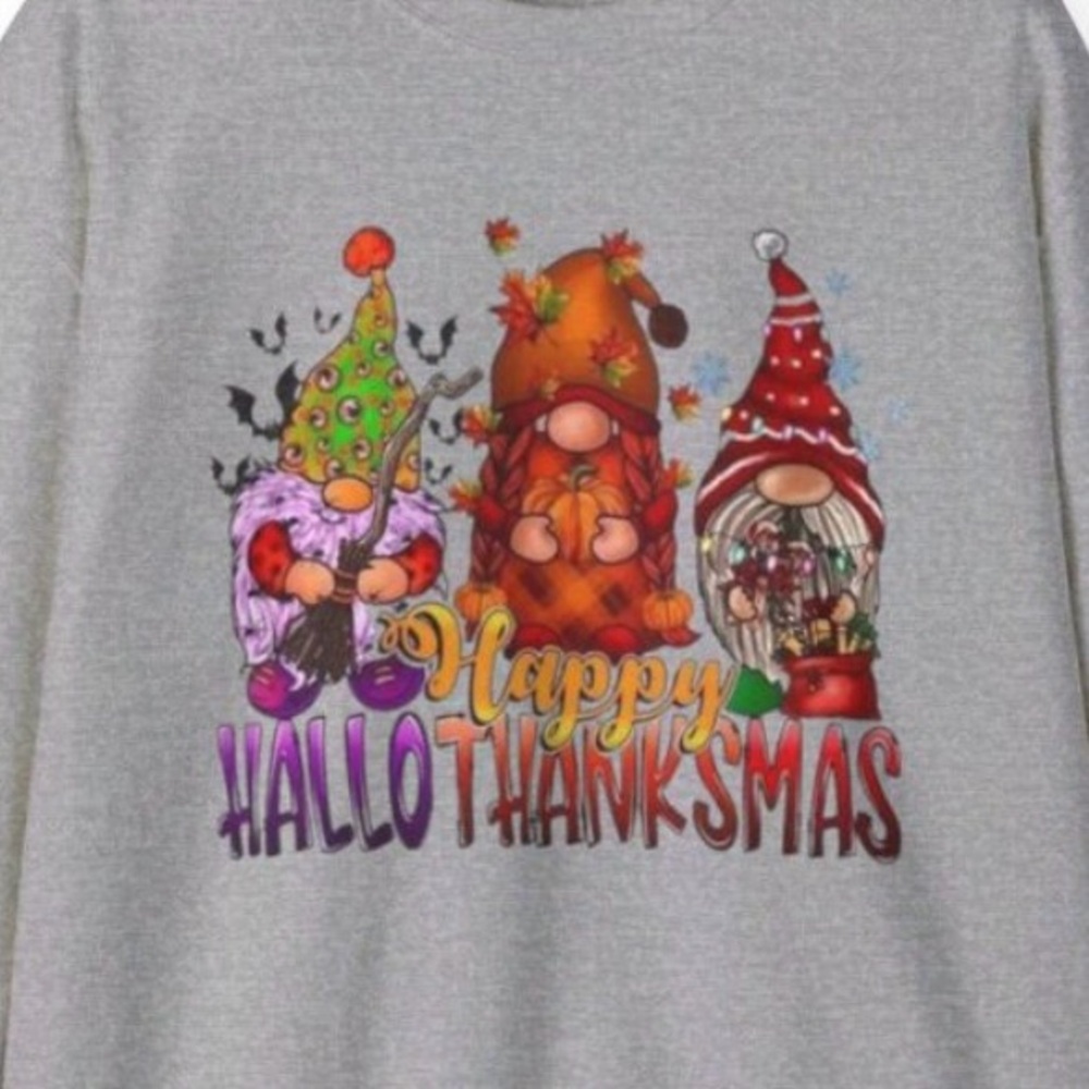 Women’s Grey Happy HallowThankMas Sweatshirt Halloween Thanksgiving Christmas